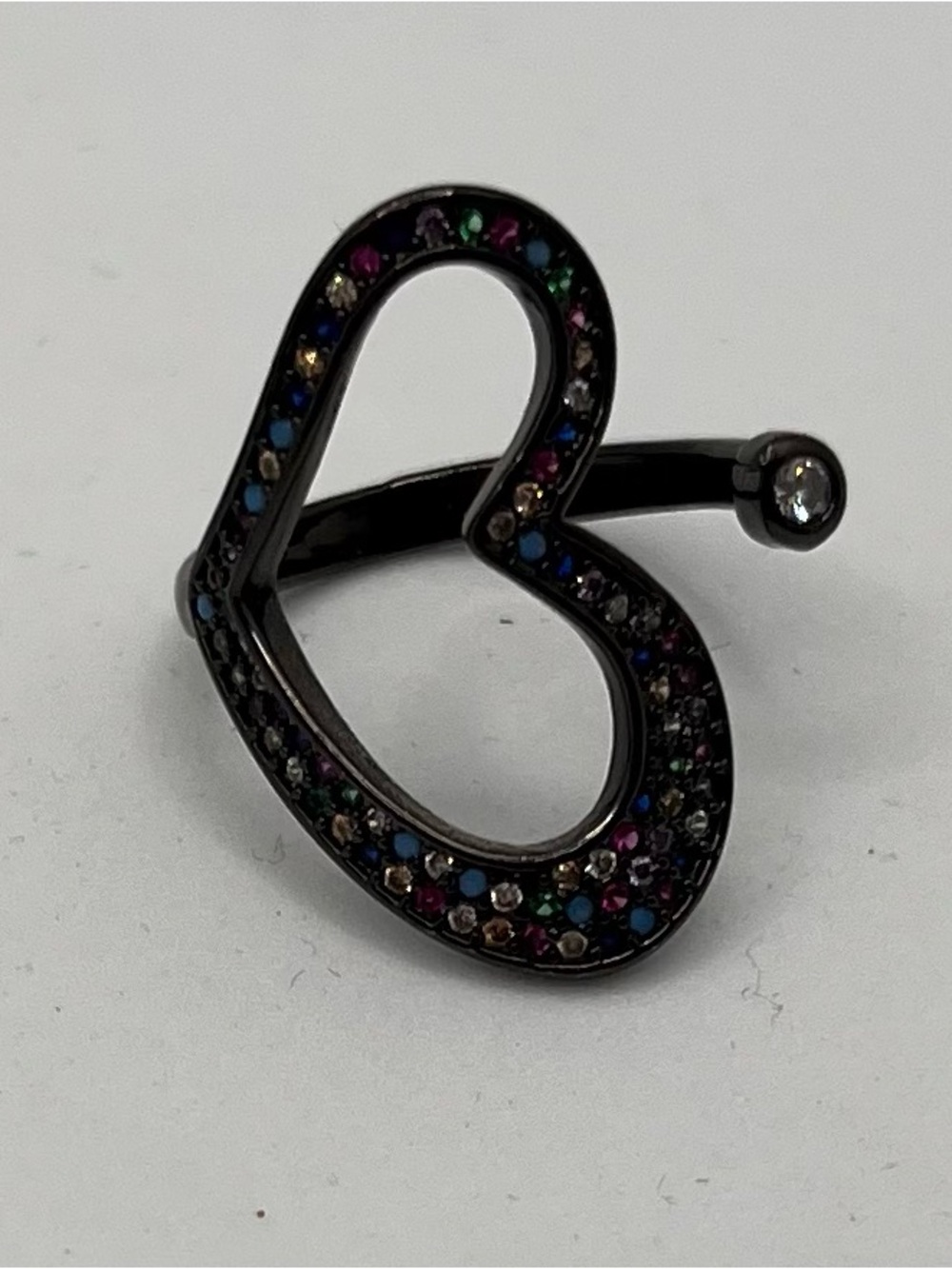 Black Heart Ring with Multicolor Accent Stones - Women's Jewelry